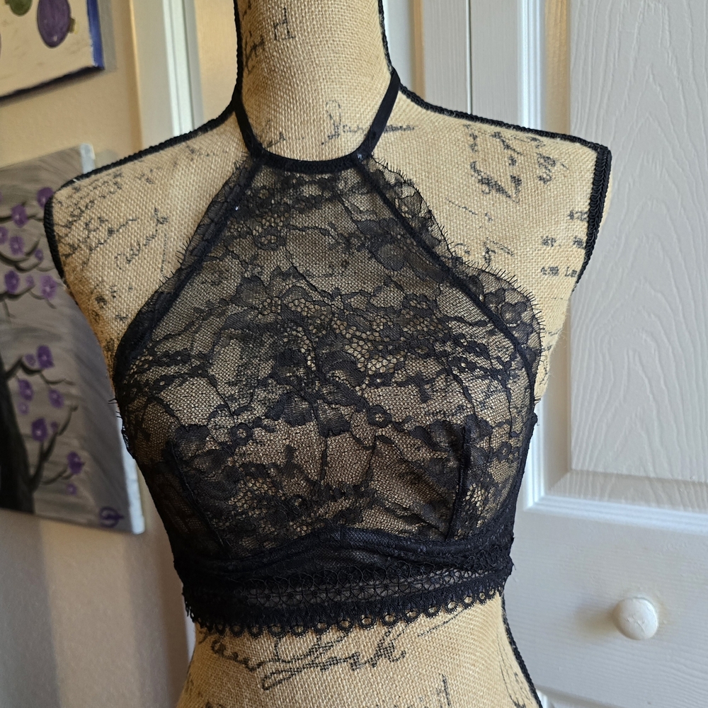 Victoria's Secret Black Lace High Neck Bralette